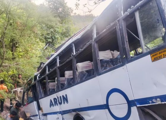 Bus accident on a mountain road in Reasi, Jammu and Kashmir, India.
